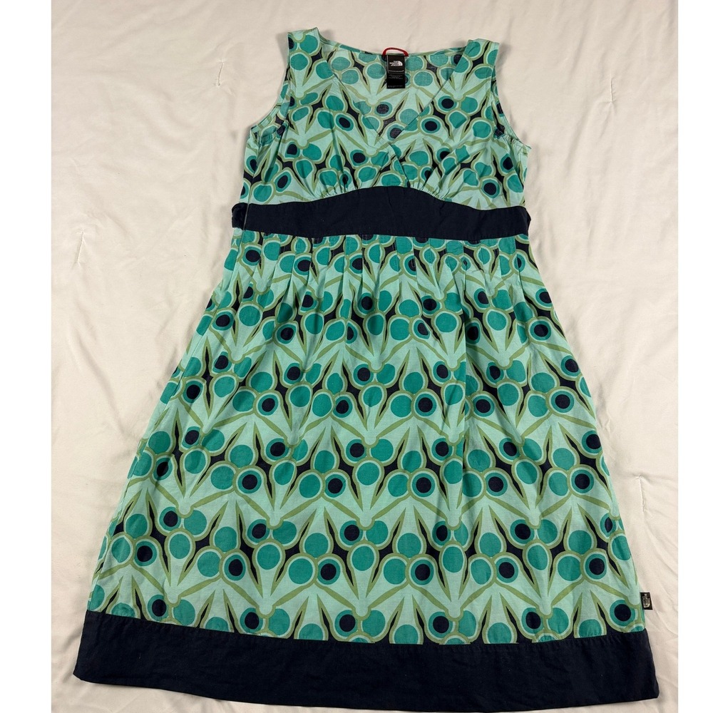 The North Face Green Geometric Print Linen Blend Dress Small Gorpcore Coastal